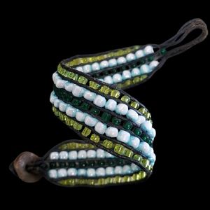 Wide Beaded Wrap Leather Bracelet